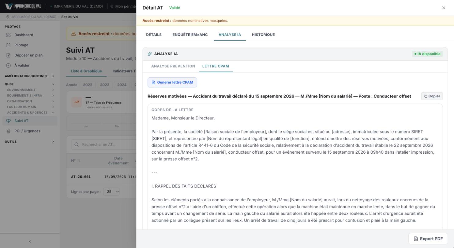 COBEL App, compte de démonstration : lettre de réserves motivées à la CPAM rédigée par l’IA